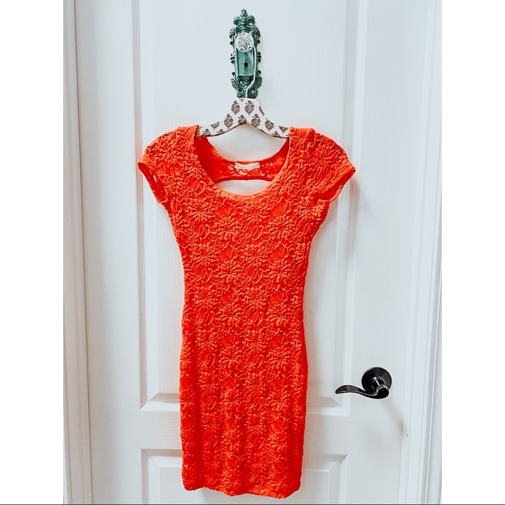 LUSH Orange Body Fitting Lace Dress Size XS